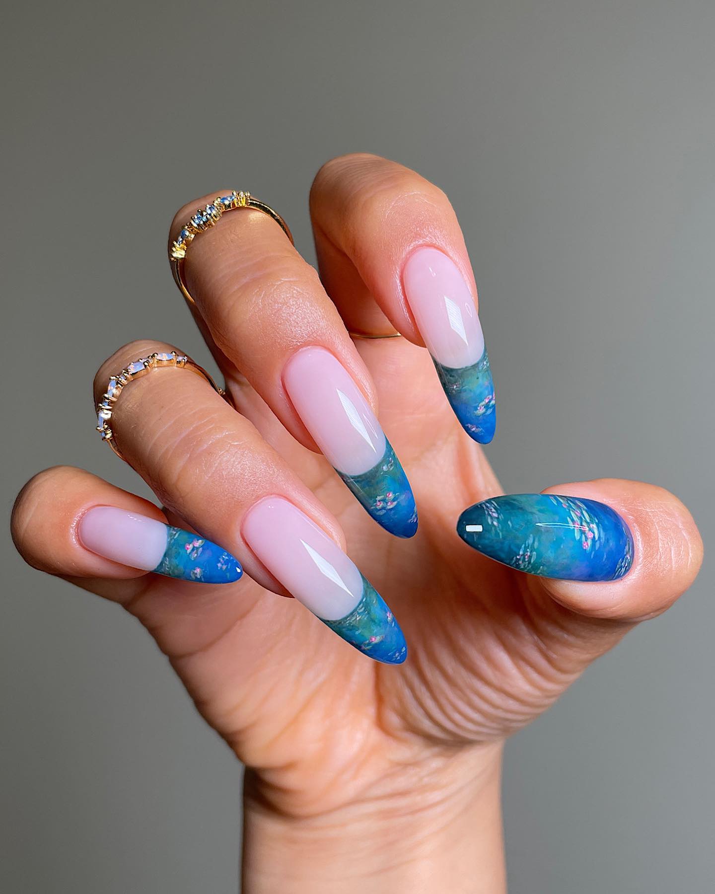  Long Acrylic Nails with Blue Tips