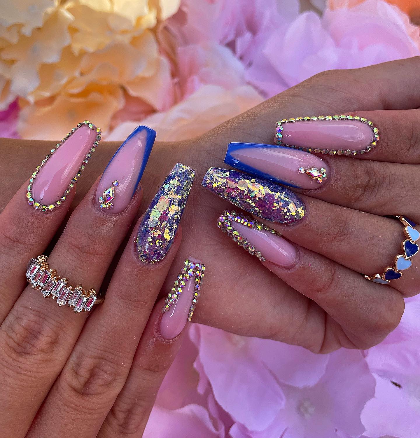 Long Acrylic Nails with Rhinestones