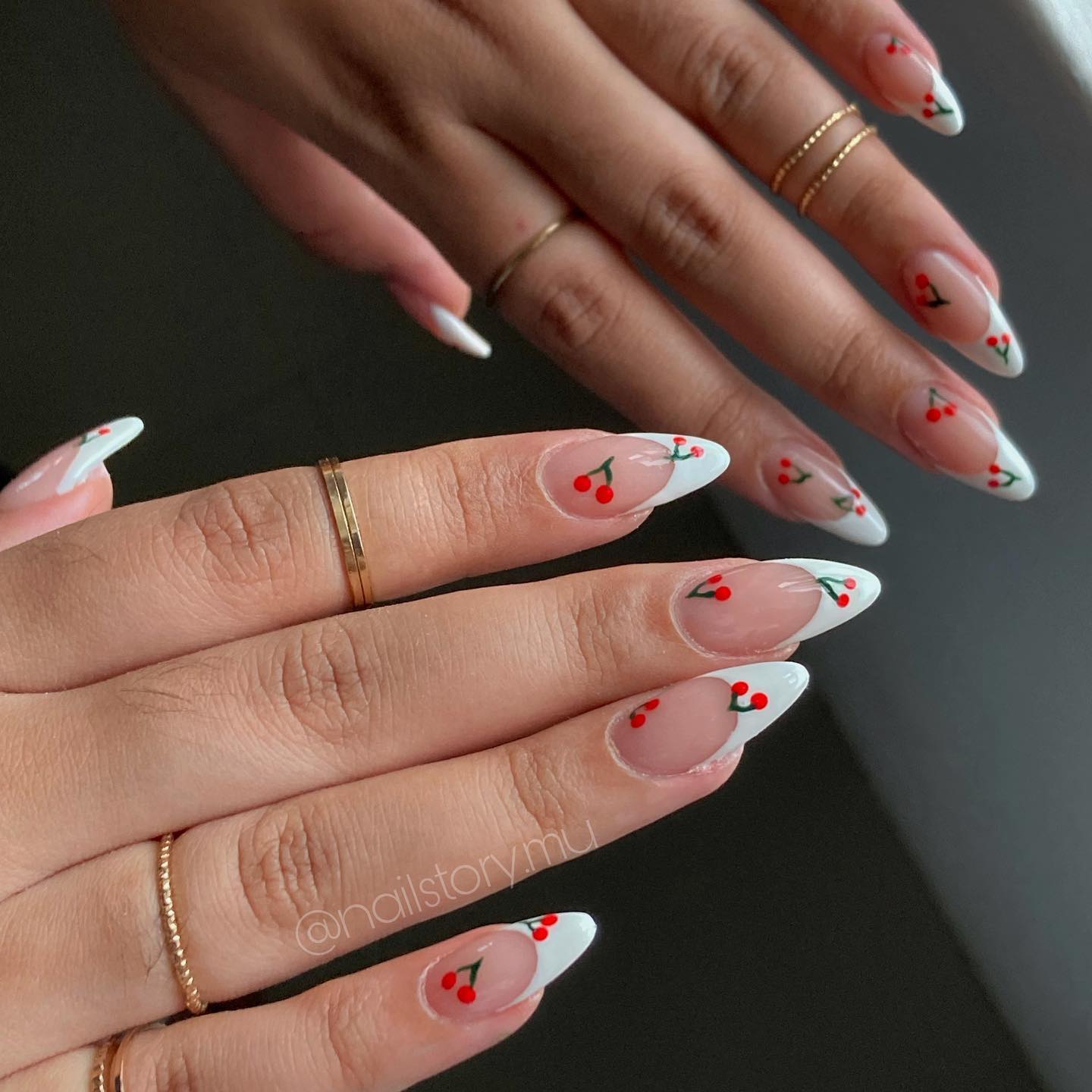 Long French Nails with Cherries