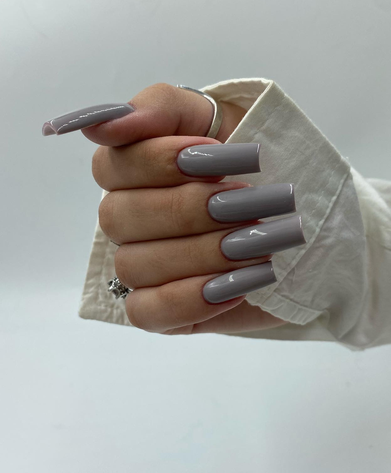 Long Square Grey Acrylic Nails