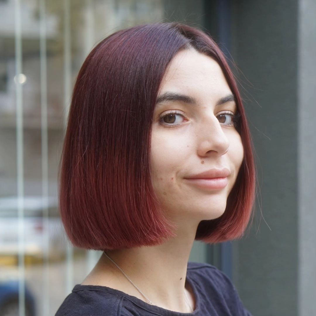 Pageboy Haircut with Red Ombre