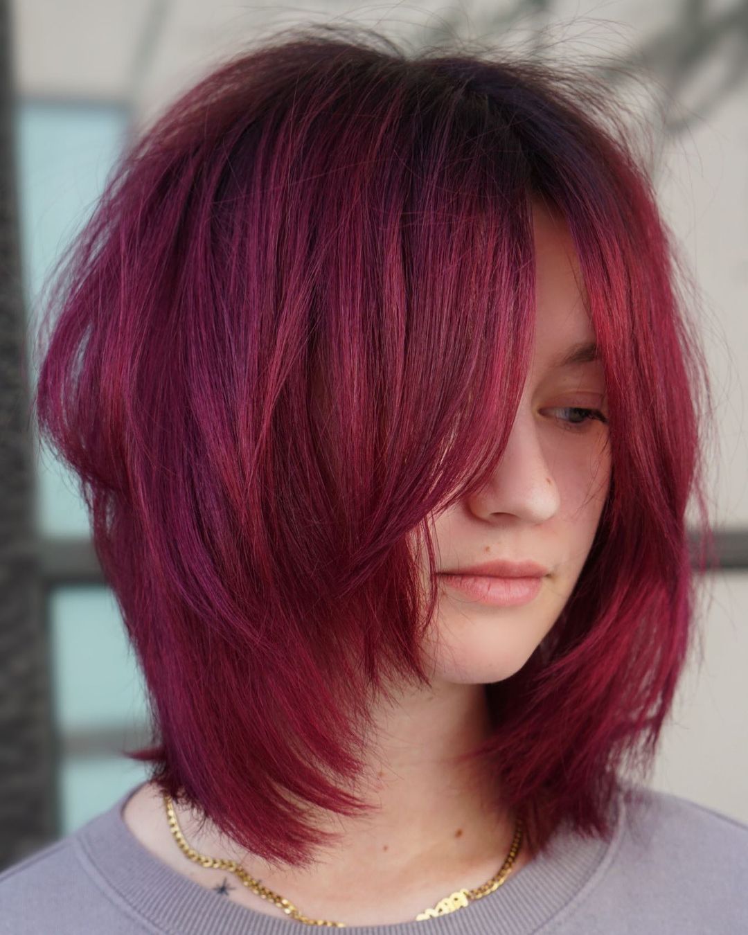 Raspberry Red Hair on Bob Cut
