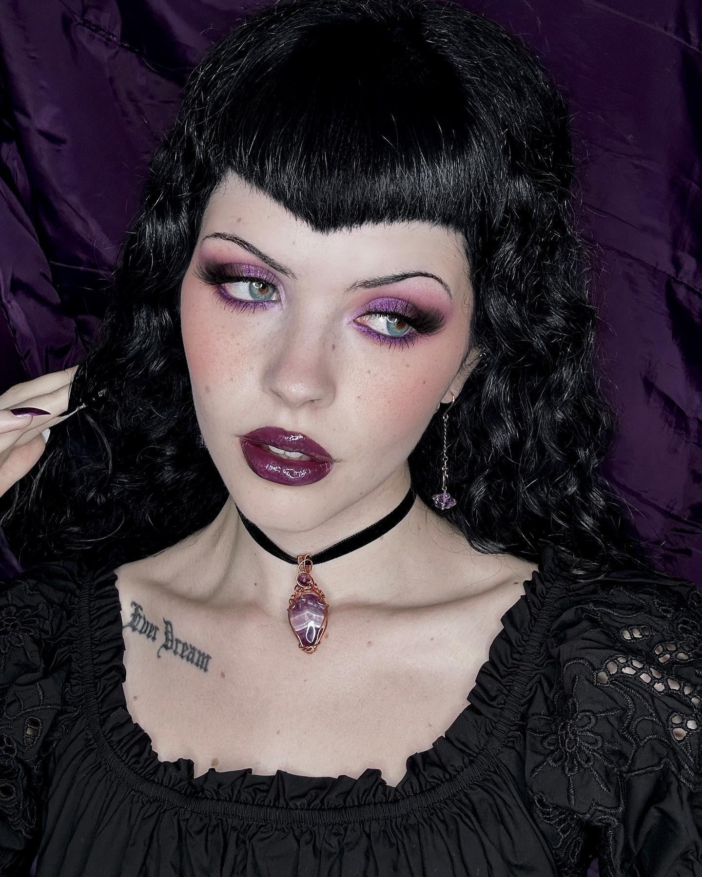 Romantic Gothic Makeup with Glossy Lips