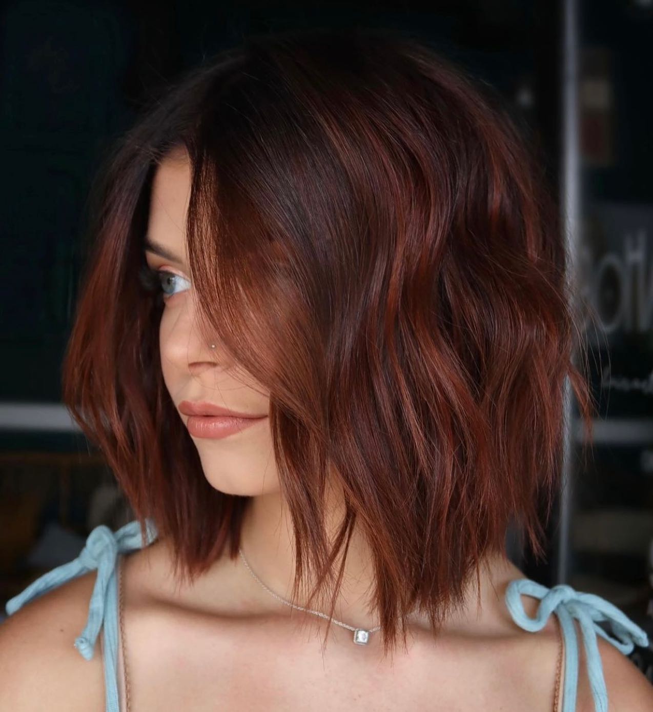 Short Bob Dark Auburn Hair Color