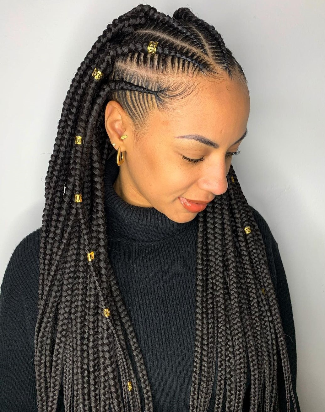 Six Stitch Braids on Long Black Hair