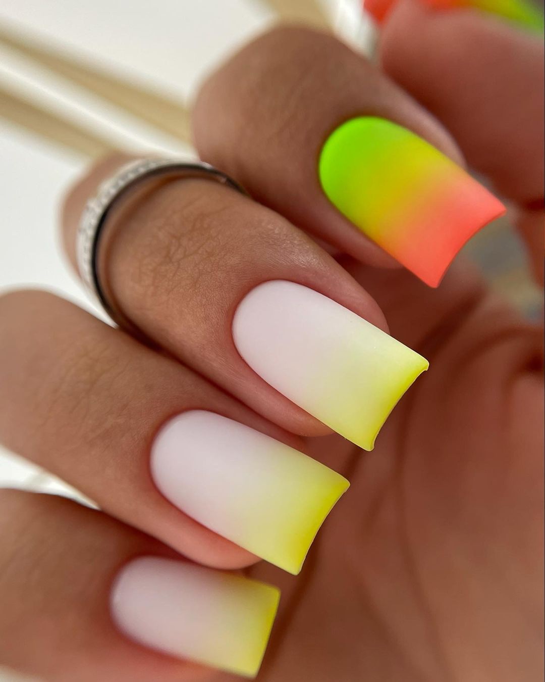 Square Matte Ombre Rainbow Nails