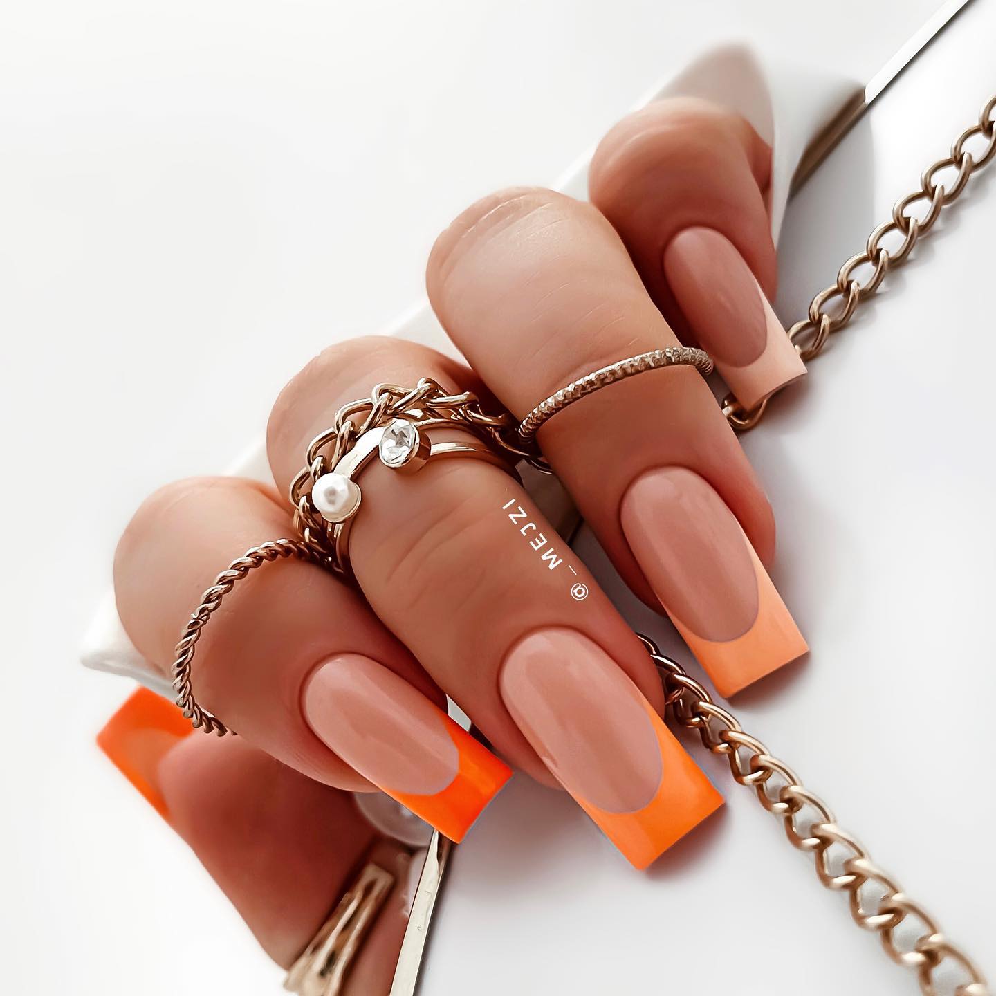 Square Orange French Manicure