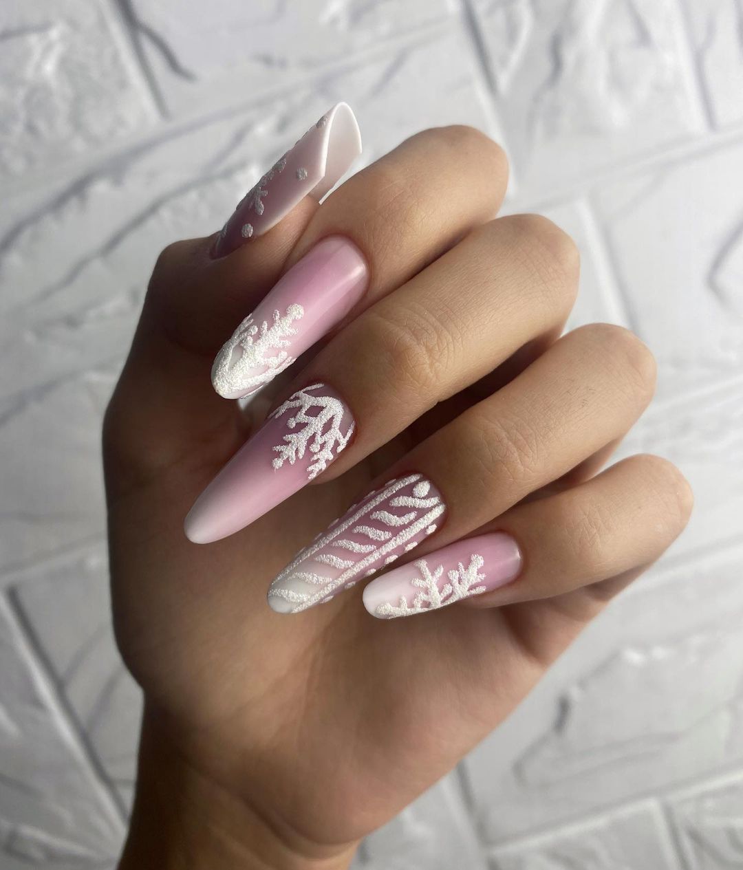 Acrylic Nude Nails with 3D Snowflake Design
