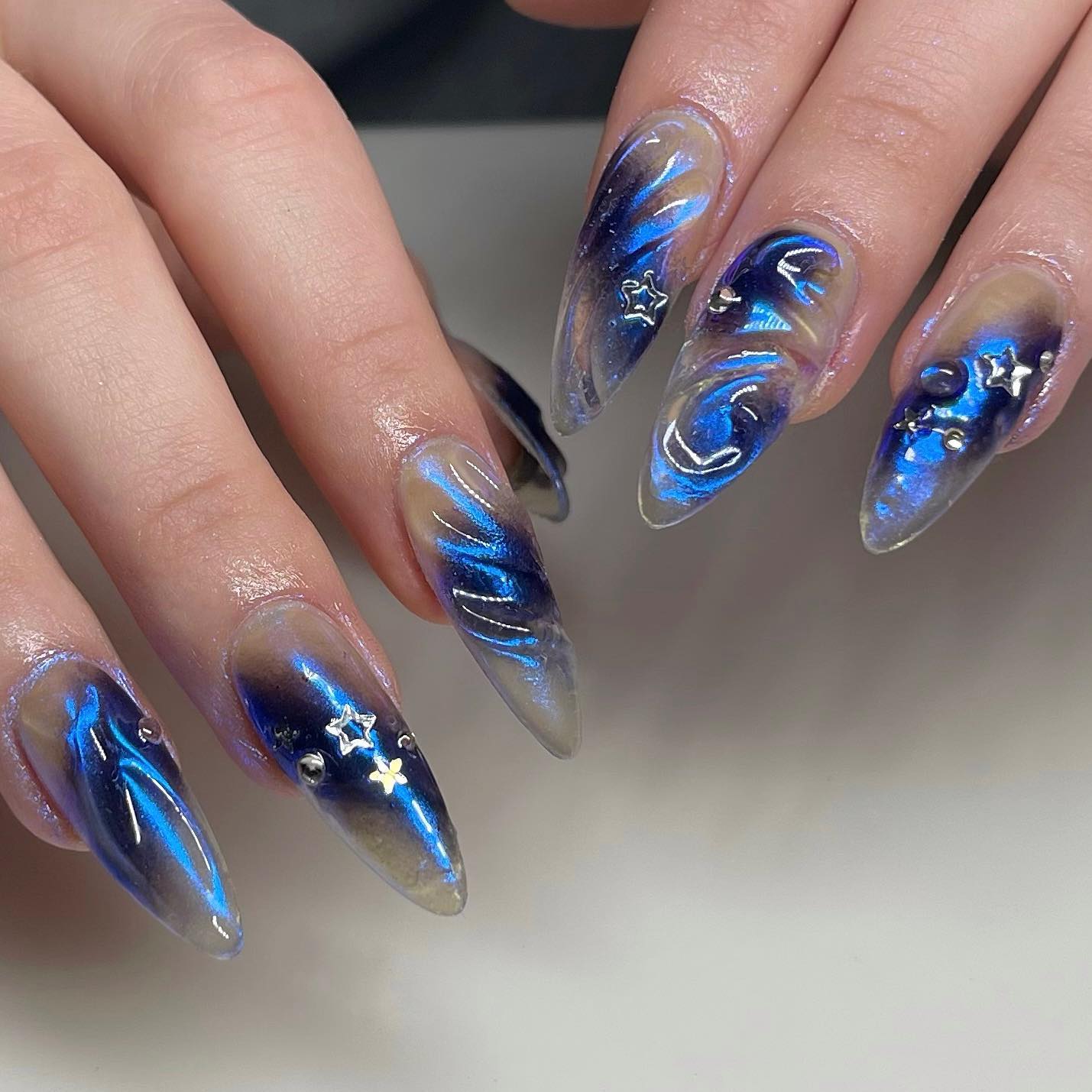 Clear Glossy Nails with 3D Design