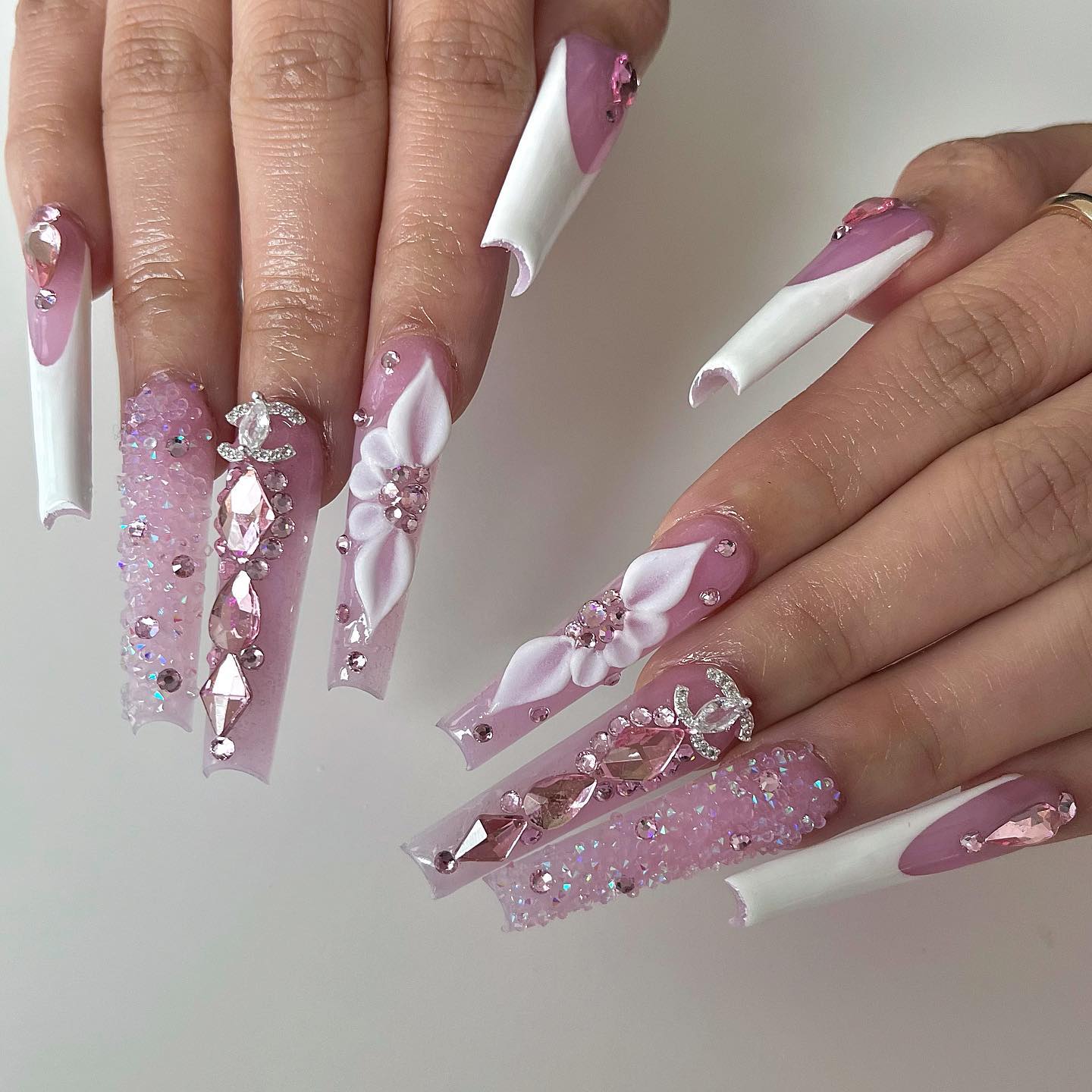 Long Acrylic Nails with 3D Design