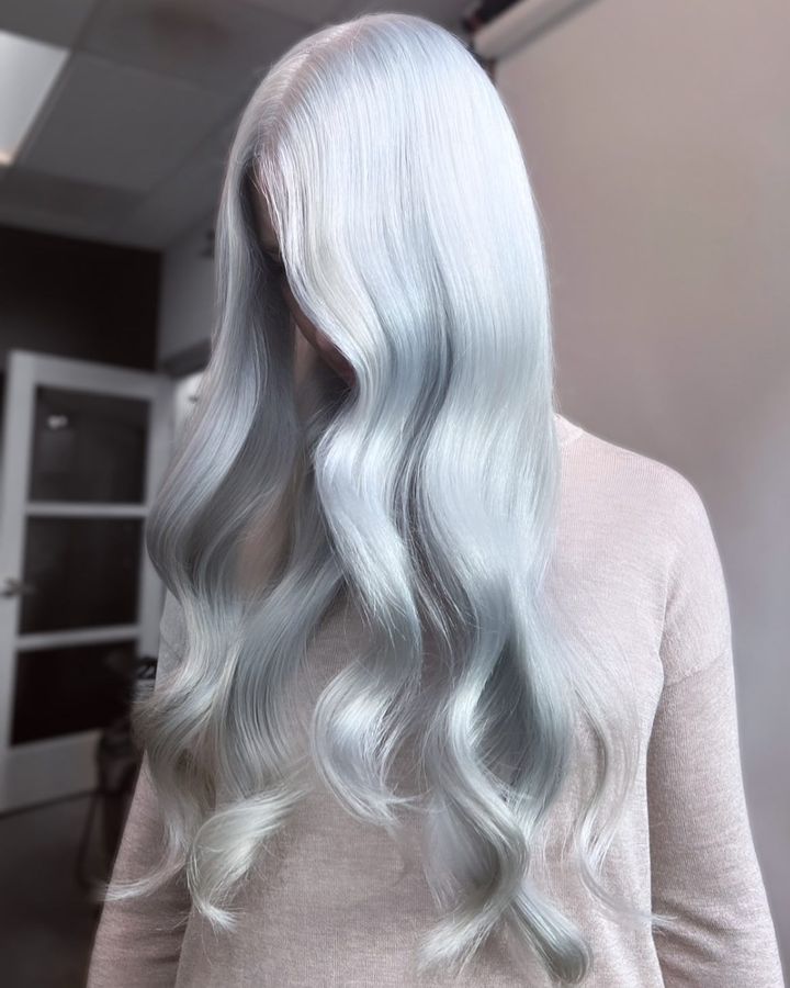 Long Silver Hair with Blue Hues