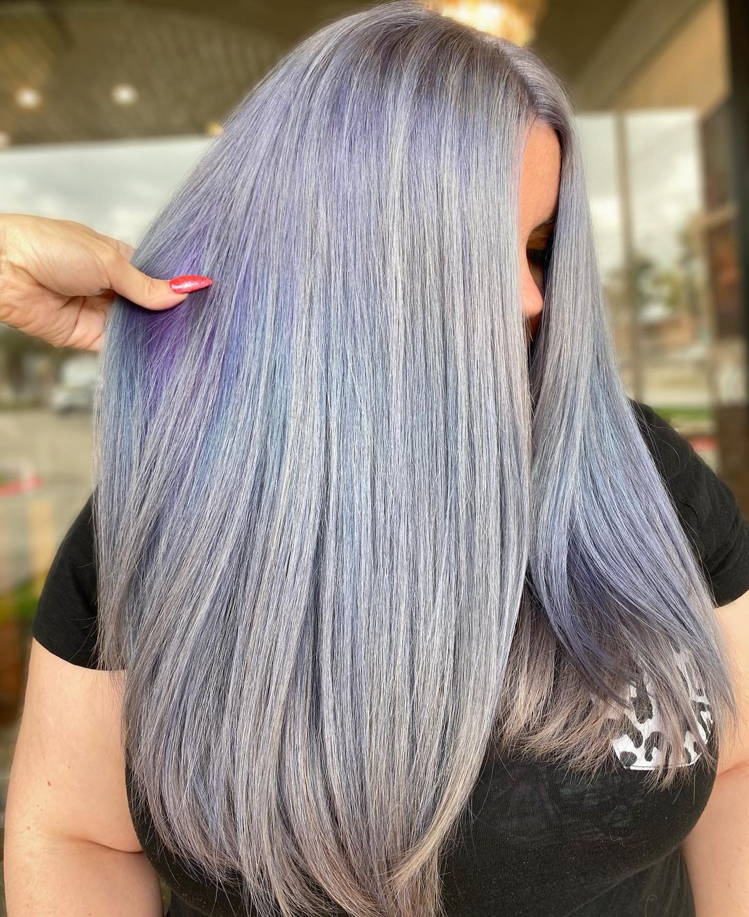 Mermaid Silver Purple Long Straight Hair