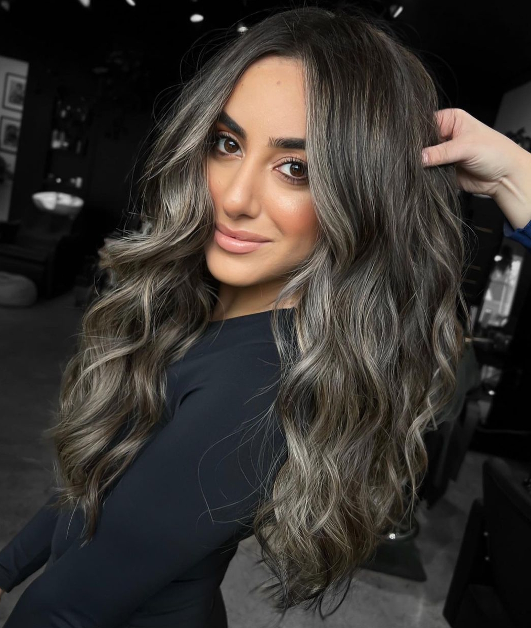 Partial Silver Highlights on Thick Long Black Hair