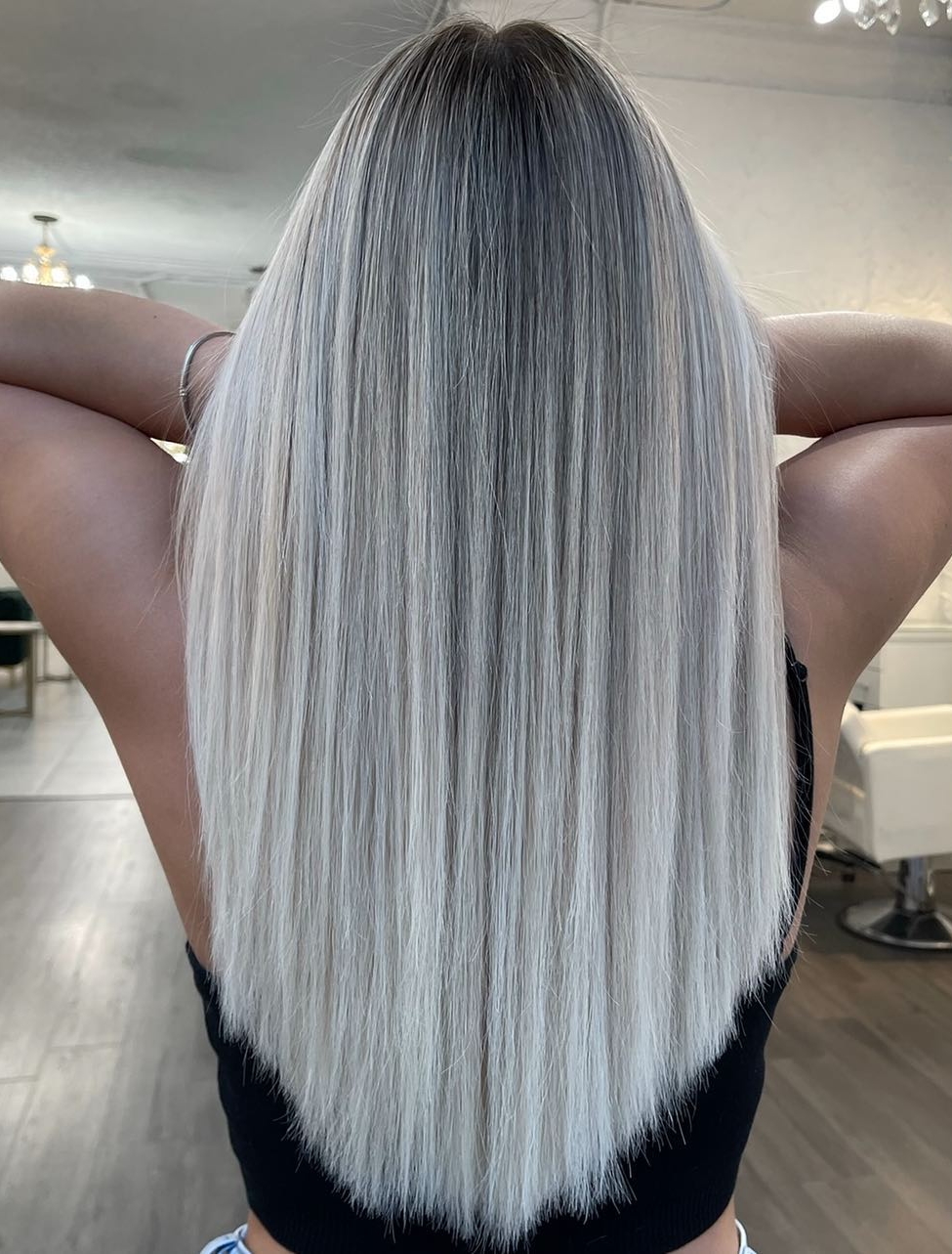 Silver Balayage on Long Straight Hair