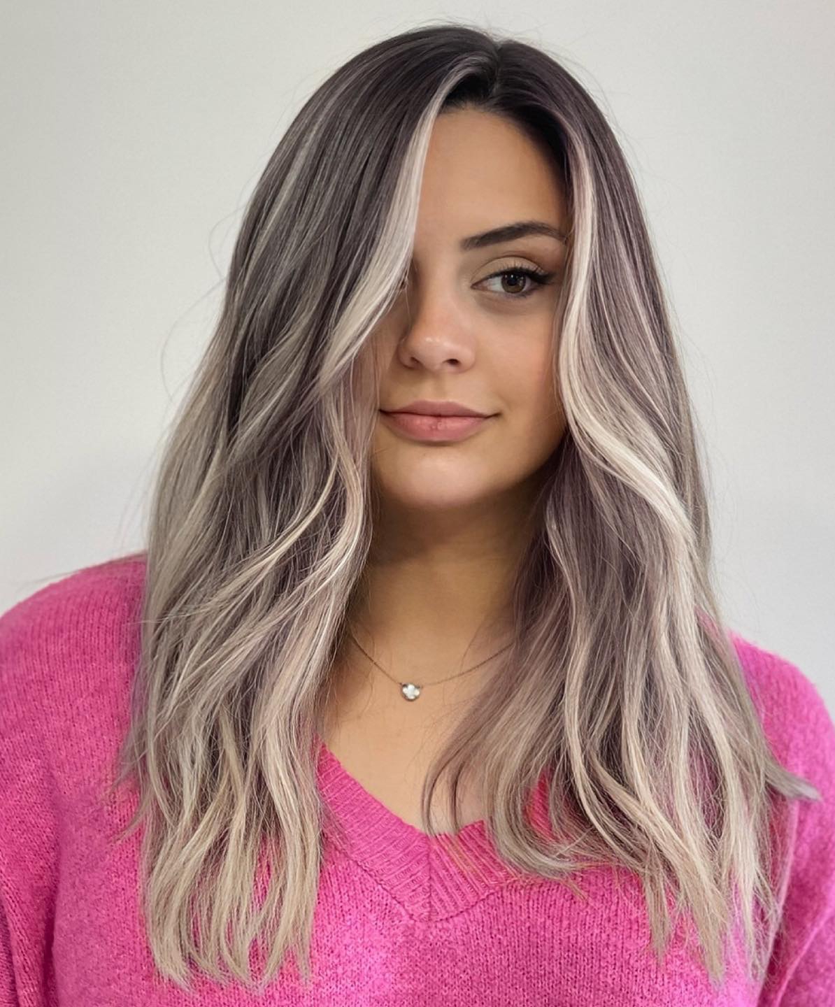 Silver Highlights on Long Straight Brown Hair