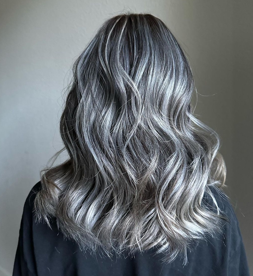 Wavy Dark Hair with Silver Highlights