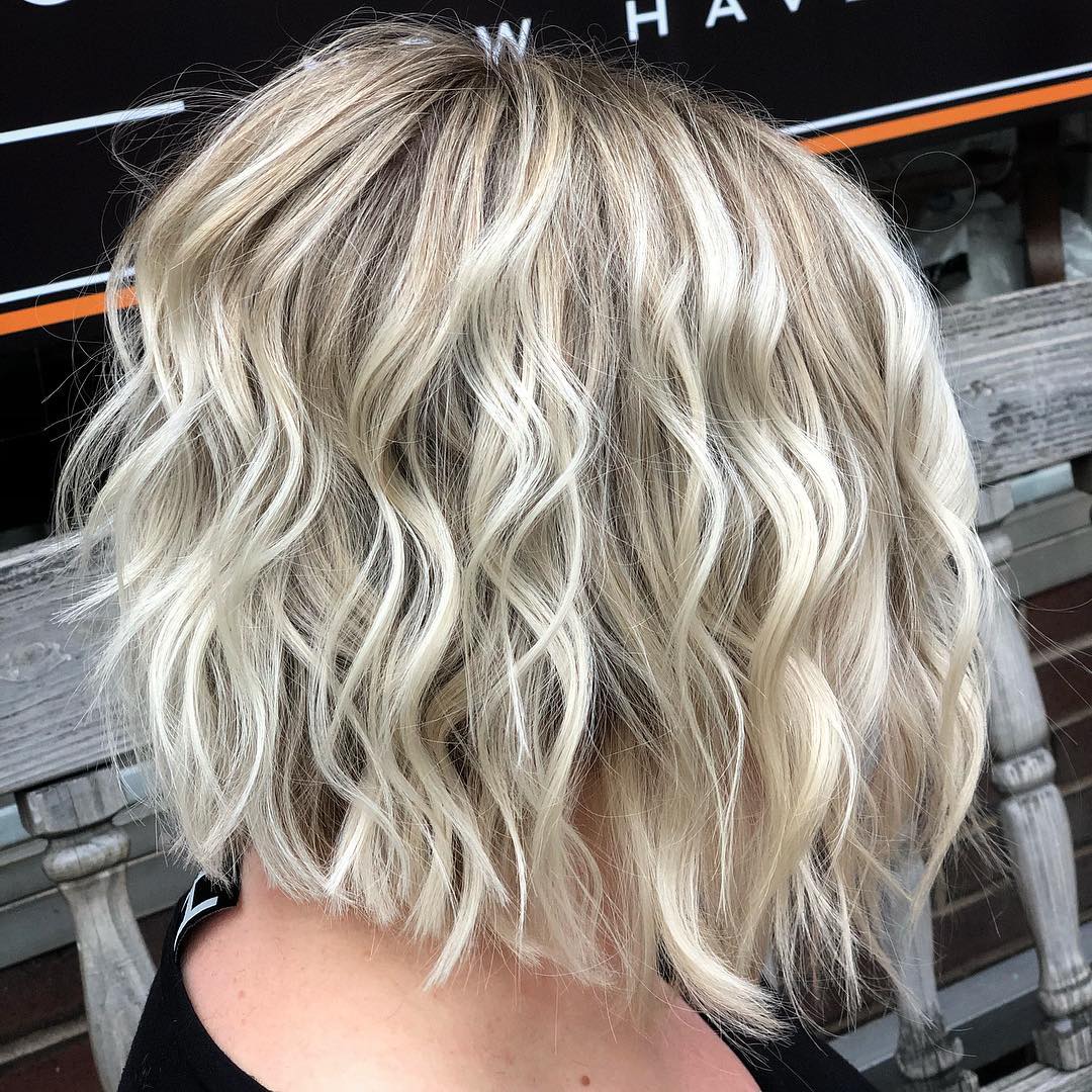 Angled Soft Wavy Blonde Bob