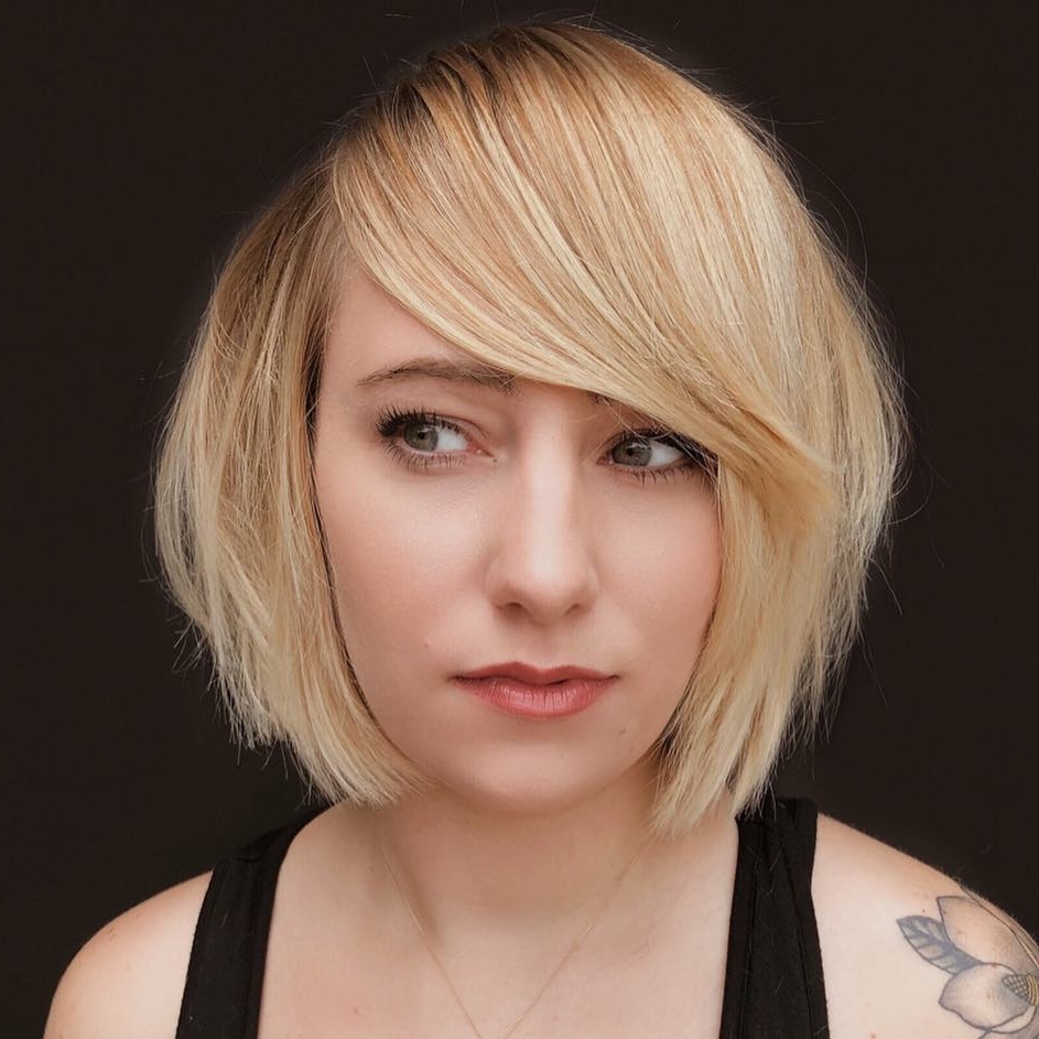 Blonde Chin-Length Bob With Side-Swept Bangs