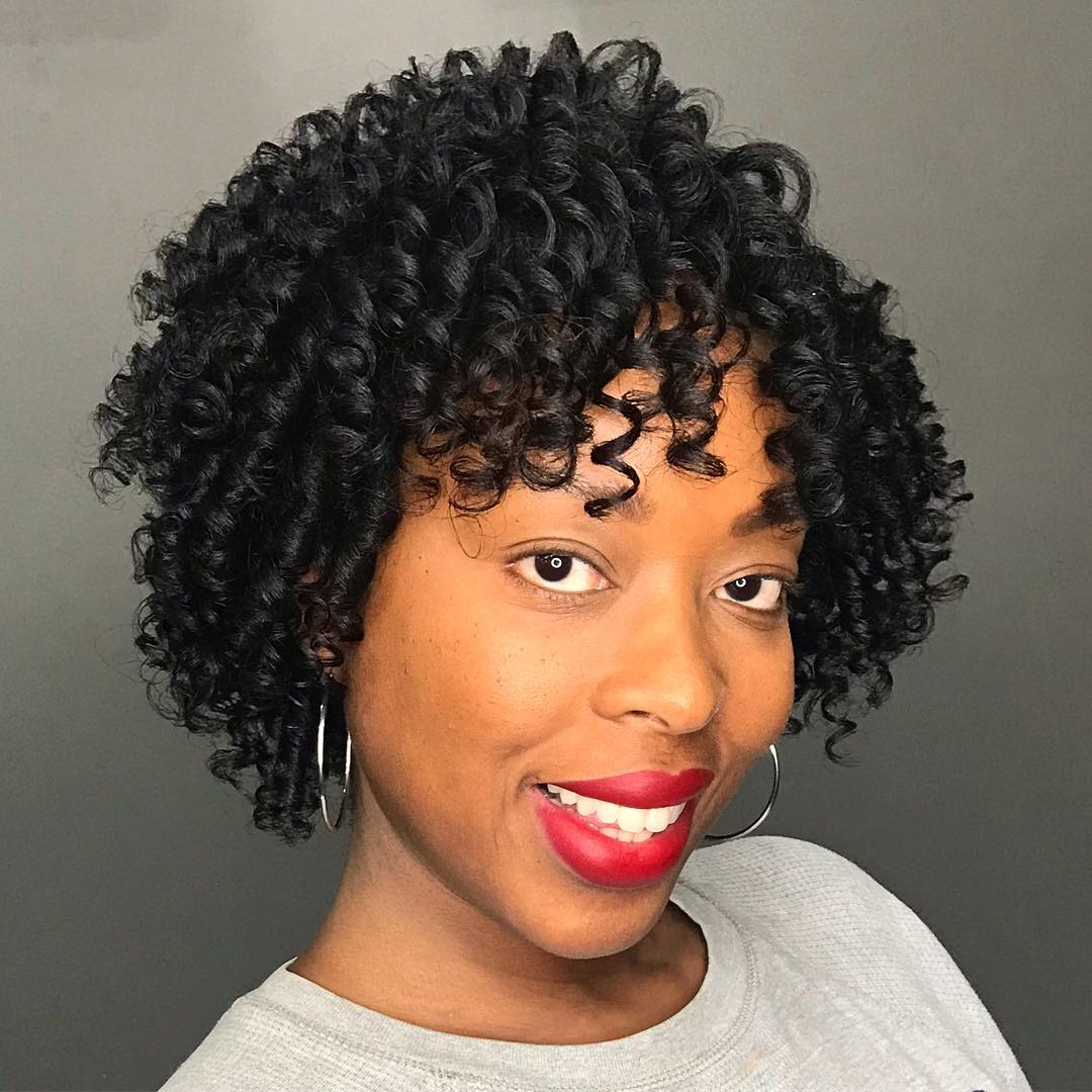 Short Curly Black Bob With Flirty Bangs