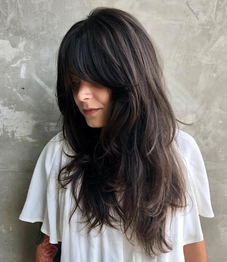 Long Shag With Bangs For Thick Hair