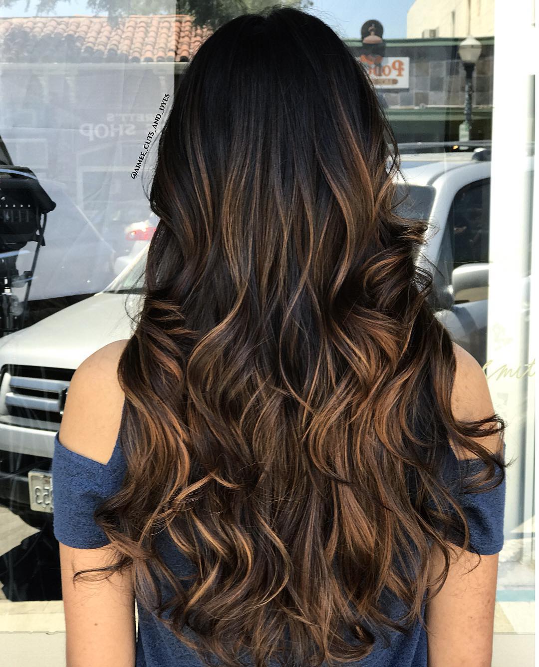 Long Curly Dark Brown Hairstyle With Highlights