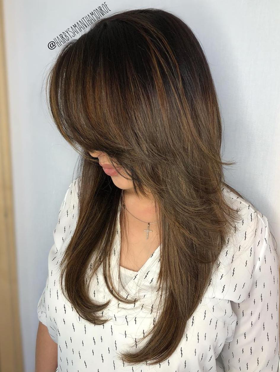 Long Brown Hairstyle With Feathered Layers