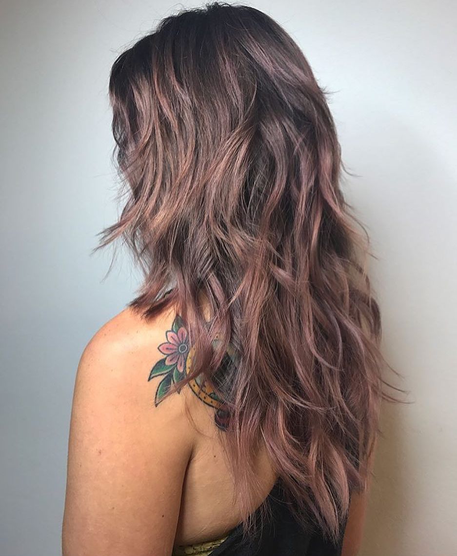 Long Brown Shag With Subtle Lavender Balayage