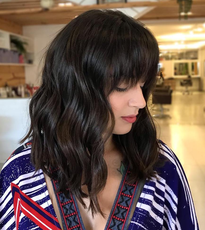 30 Stylish Medium Length Haircuts To Try : Middle Part Dark Hair with Brown  Balayage | Hair lengths, Middle length hair, Shoulder length hair