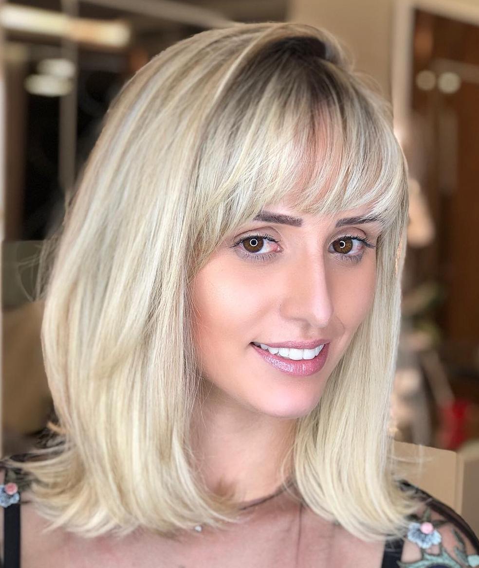 Blonde Layered Lob With Piece-Y Bangs