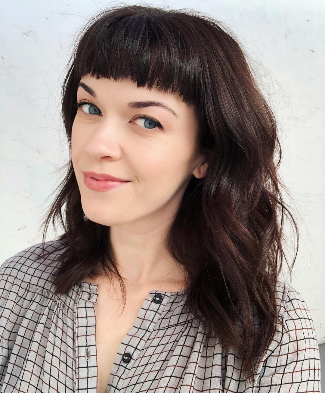 Shoulder-Length Brown Hair With Baby Bangs