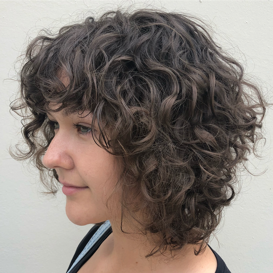 Curly Bedhead Bob With Bangs