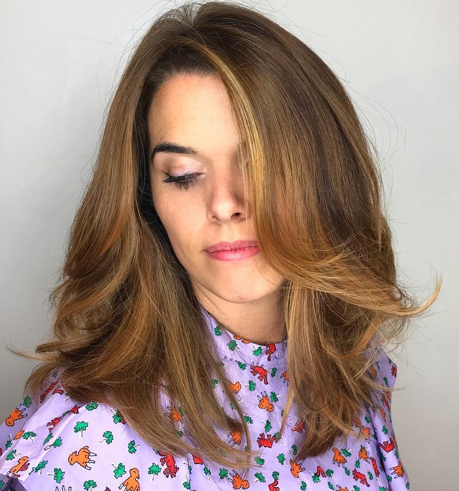 Mid-Length Golden Brown Hairstyle For Thick Hair