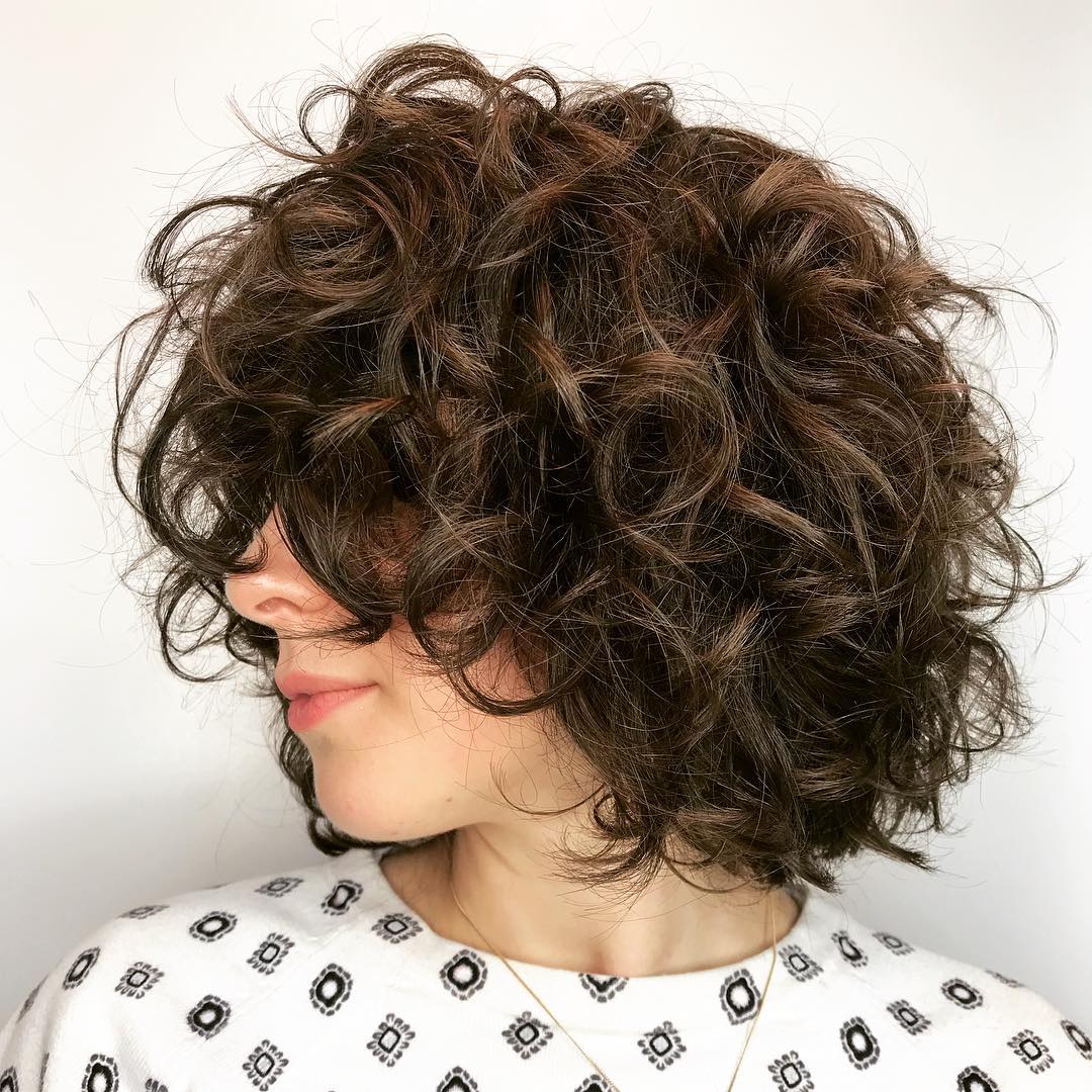 Messy Curly Brunette Bob