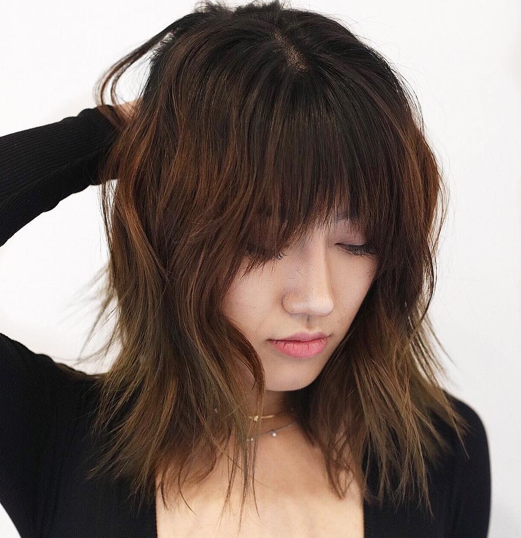 Razored Brunette Lob With Bangs