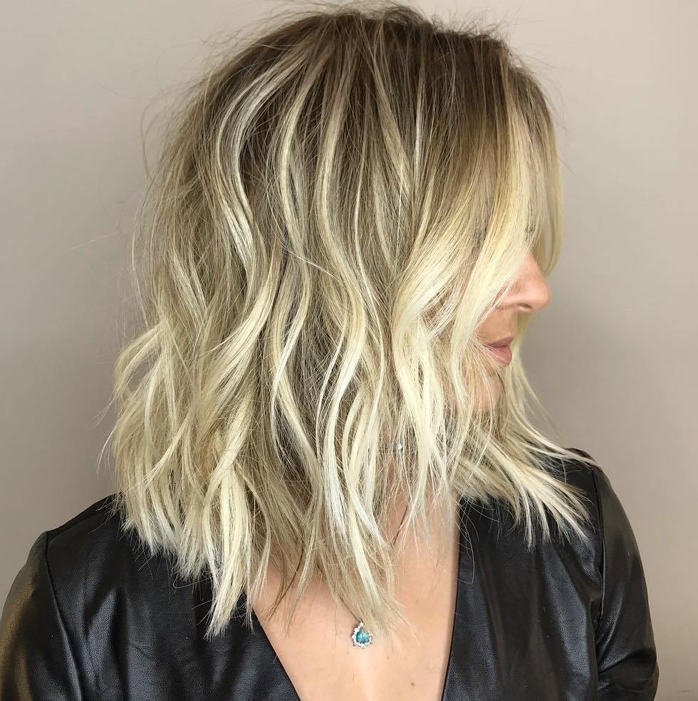 Shaggy Wavy Blonde Balayage Lob