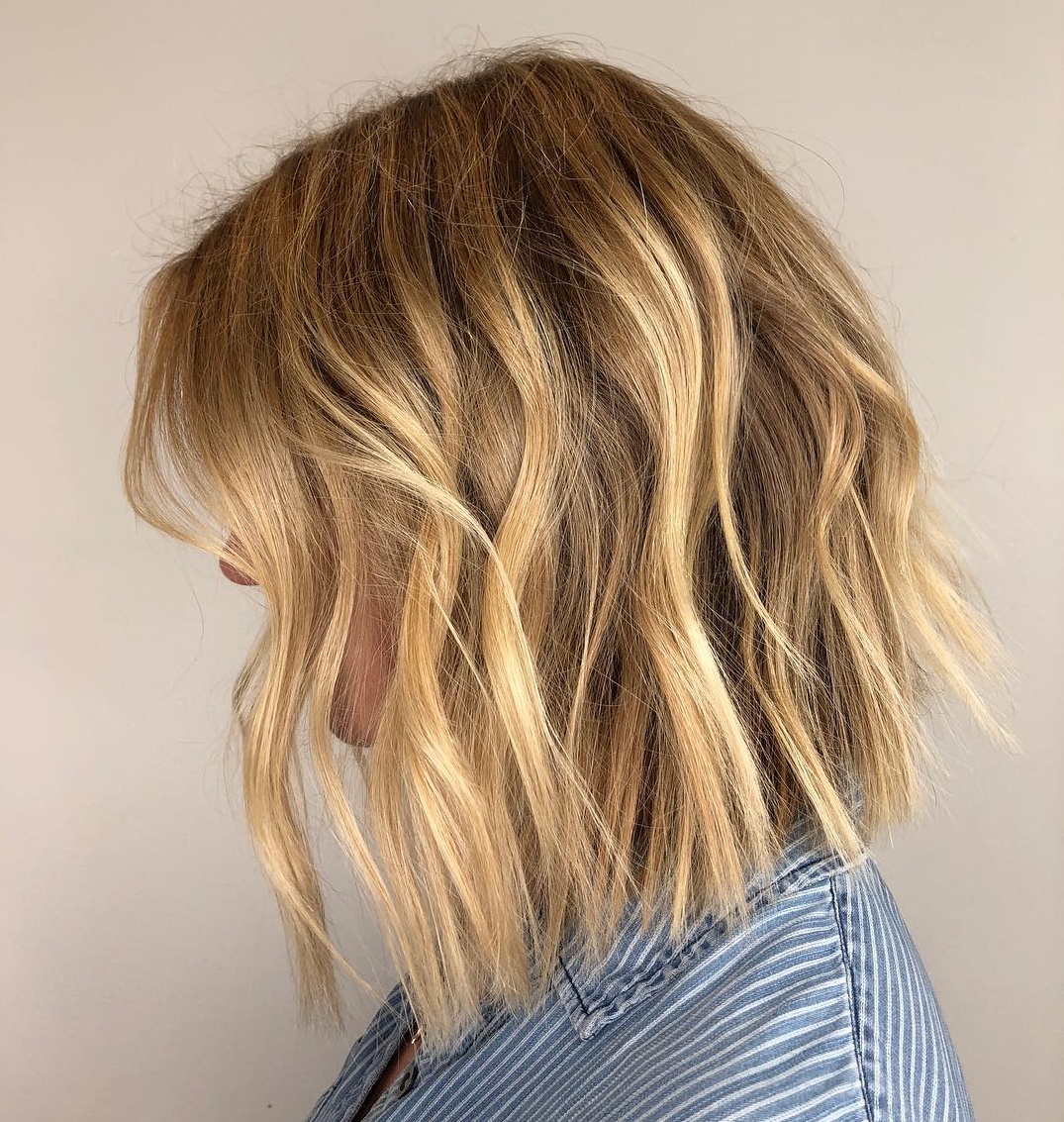 Choppy Messy Honey Blonde Lob