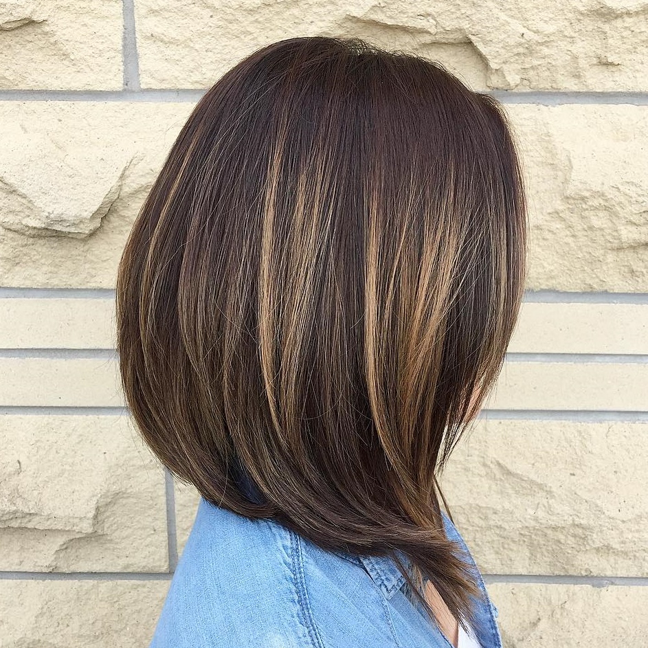 Brunette A-Line Lob With Brightening Balayage