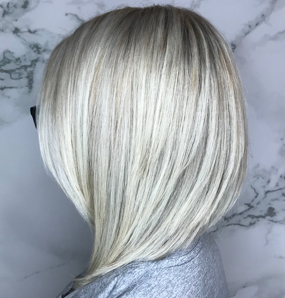 Angled Icy Blonde Lob With Layers