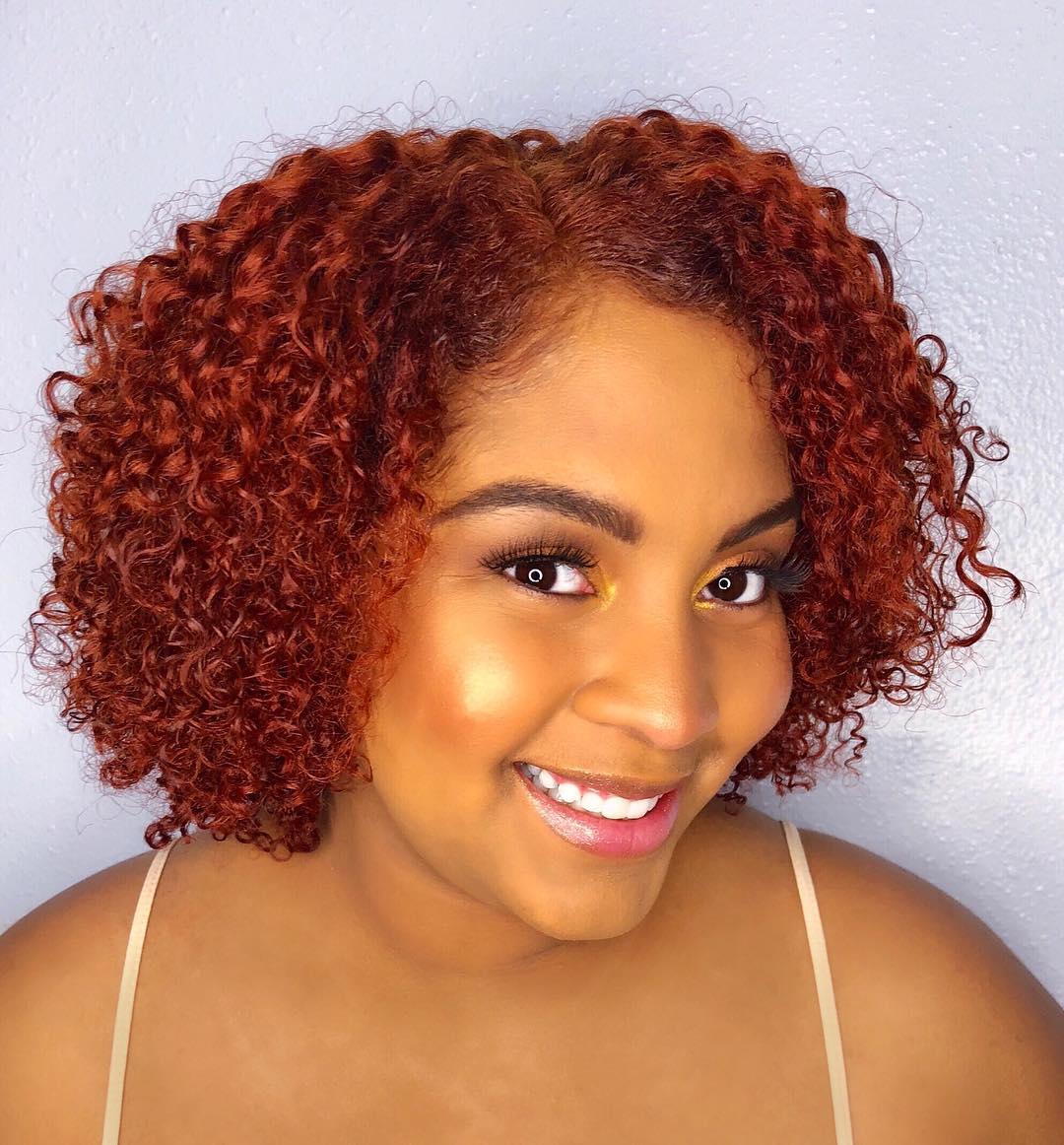 Cute Curly Red Bob For Round Face