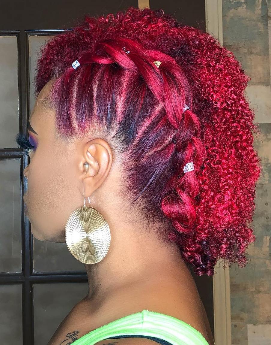 Neon Pink Mohawk With Braids And Curls