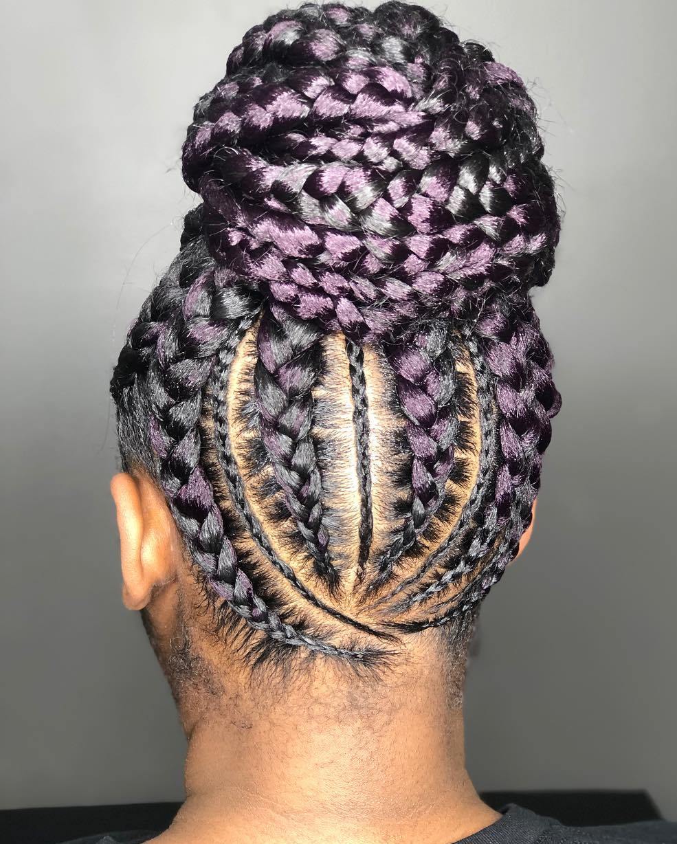 Black And Purple Braided Top Knot