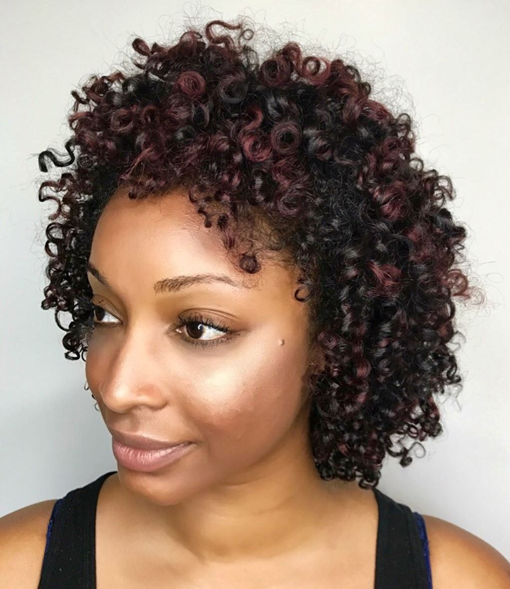 Natural Curly Bob With Cherry Highlights