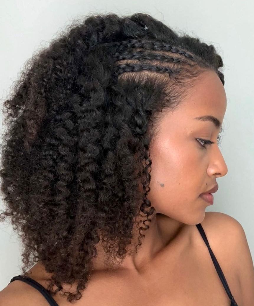 Half Up Shoulder-Length Hairstyle With Braids