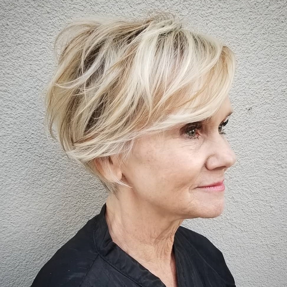 Feathered Blonde Pixie For Older Women