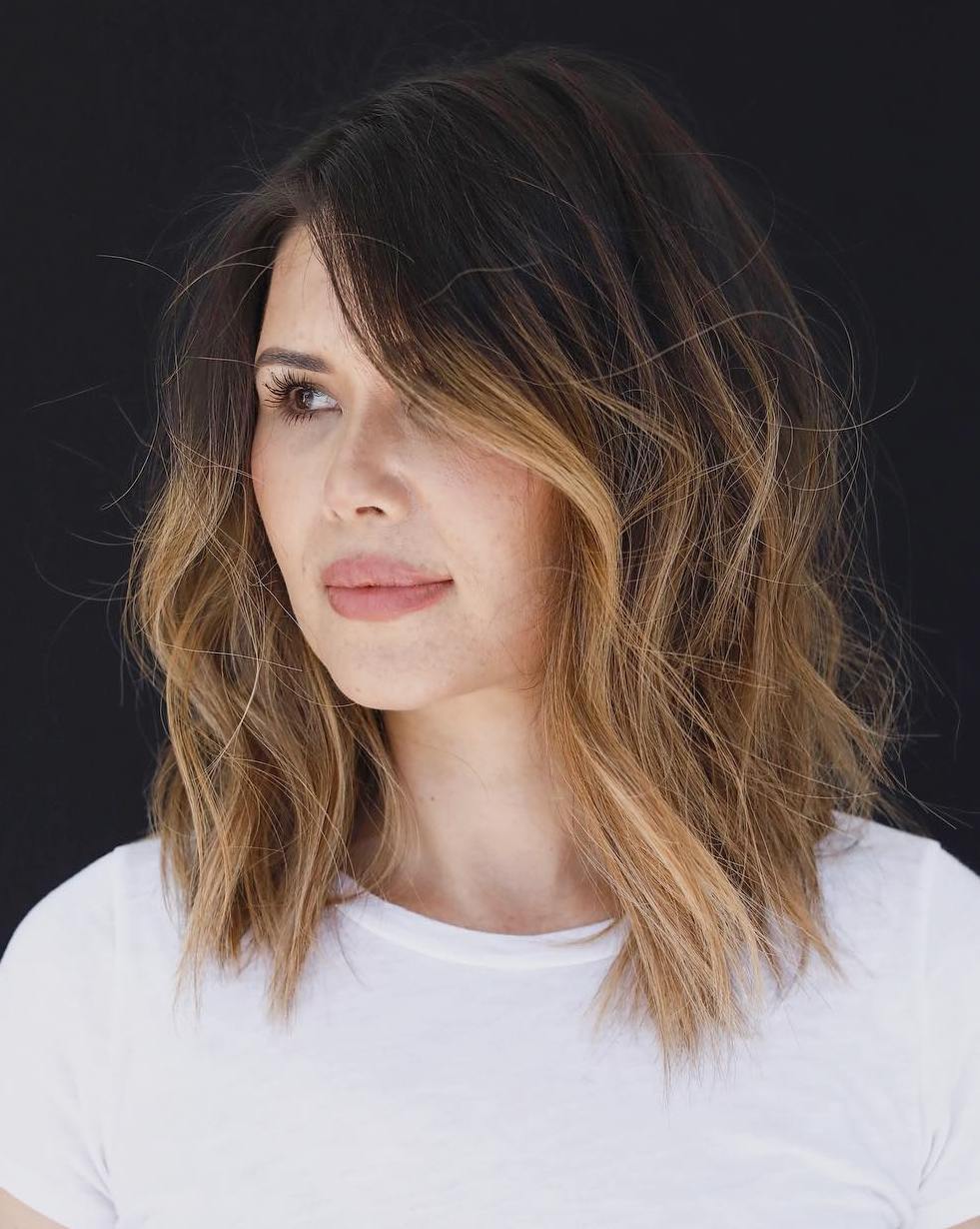 Shaggy Brunette Bob With Bronde Balayage