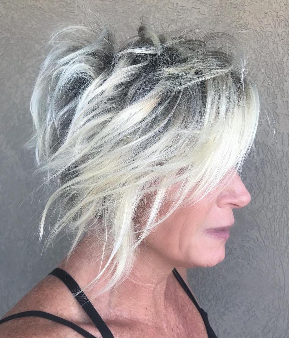 Messy Silver Pixie Bob With Dark Roots