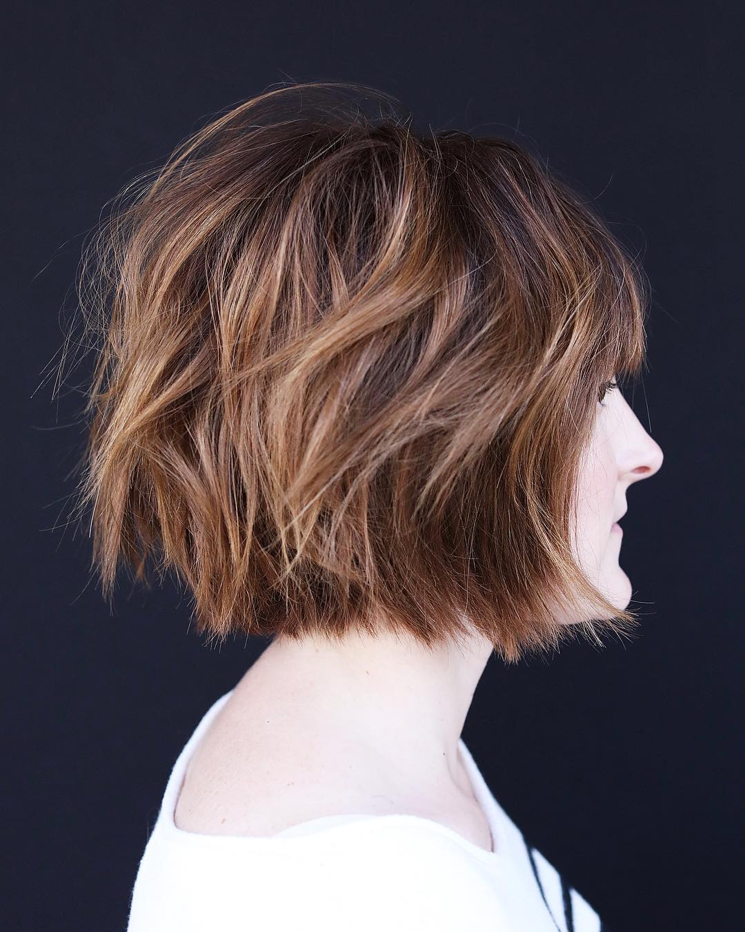 Shaggy Caramel Brown Bob With Razored Ends