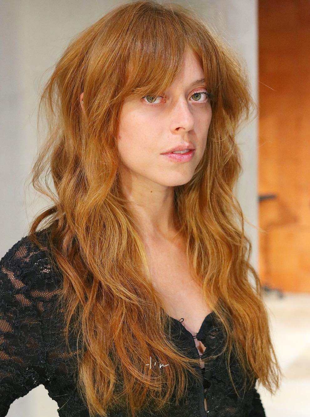 Copper Red Shag With Bangs For Long Hair