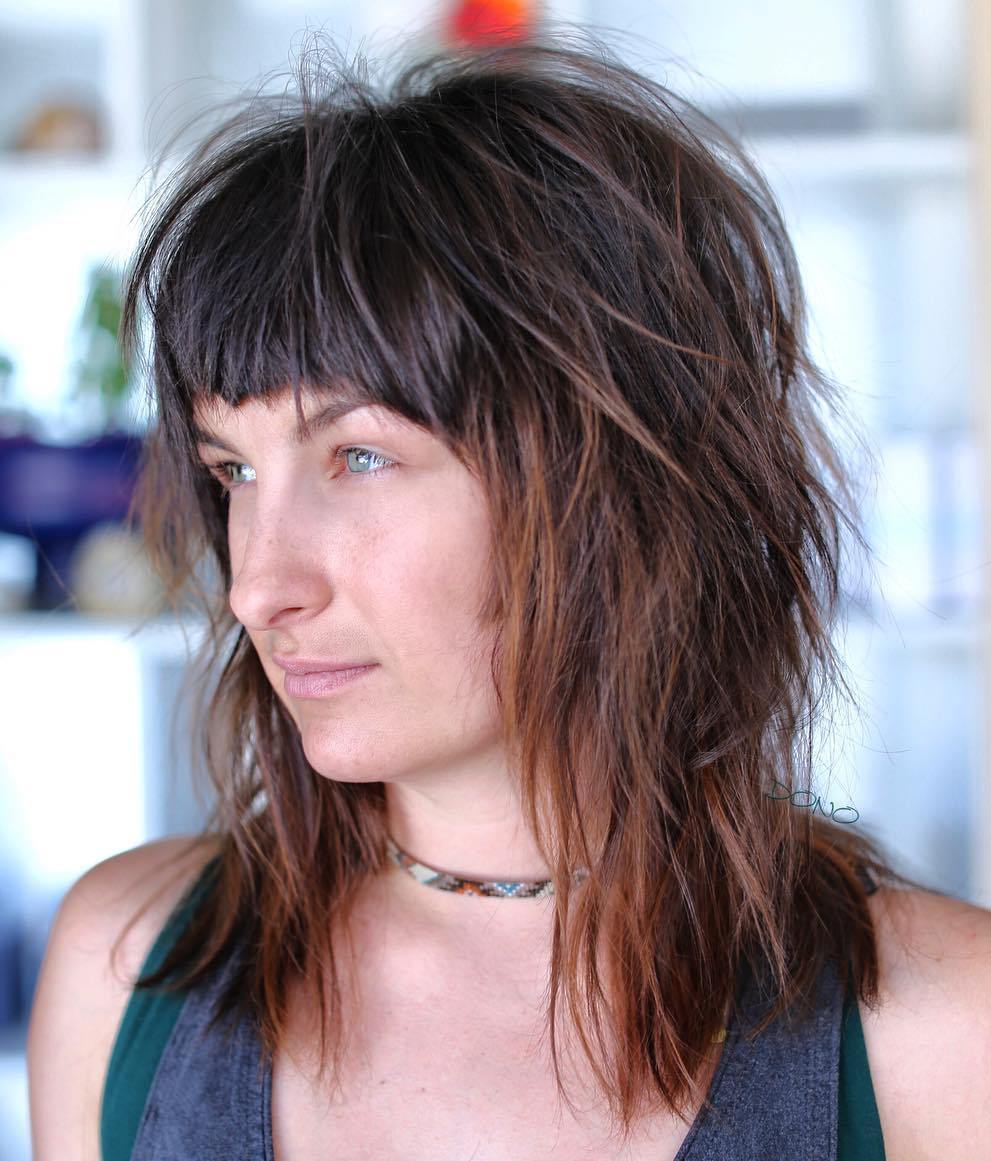 Sliced Cinnamon Brown Shag With A Cropped Fringe