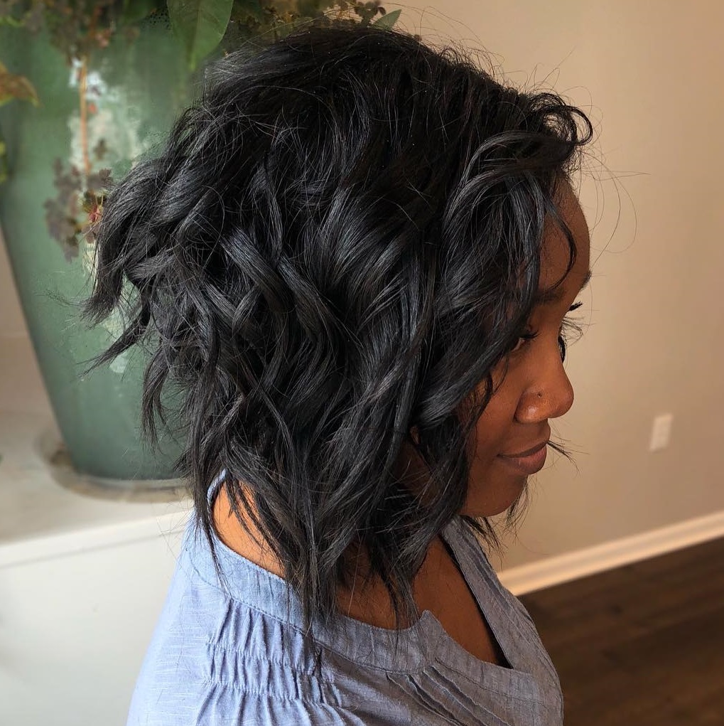 Jet-Black Angled Wavy Bob